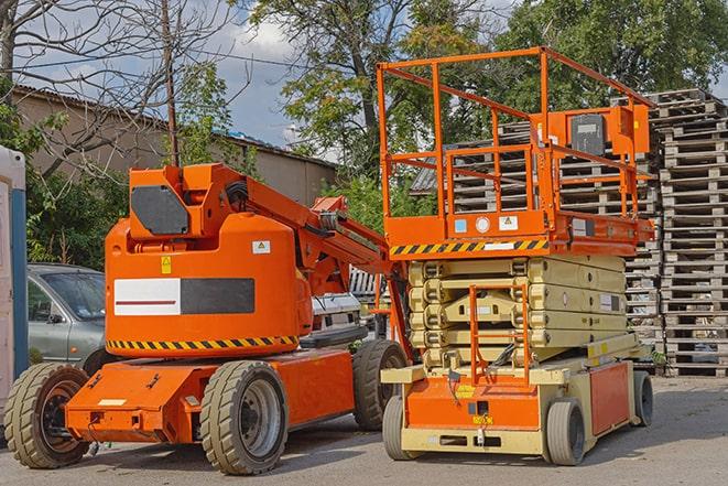 warehouse worker operating a forklift in a shipping yard in Glendale, OH